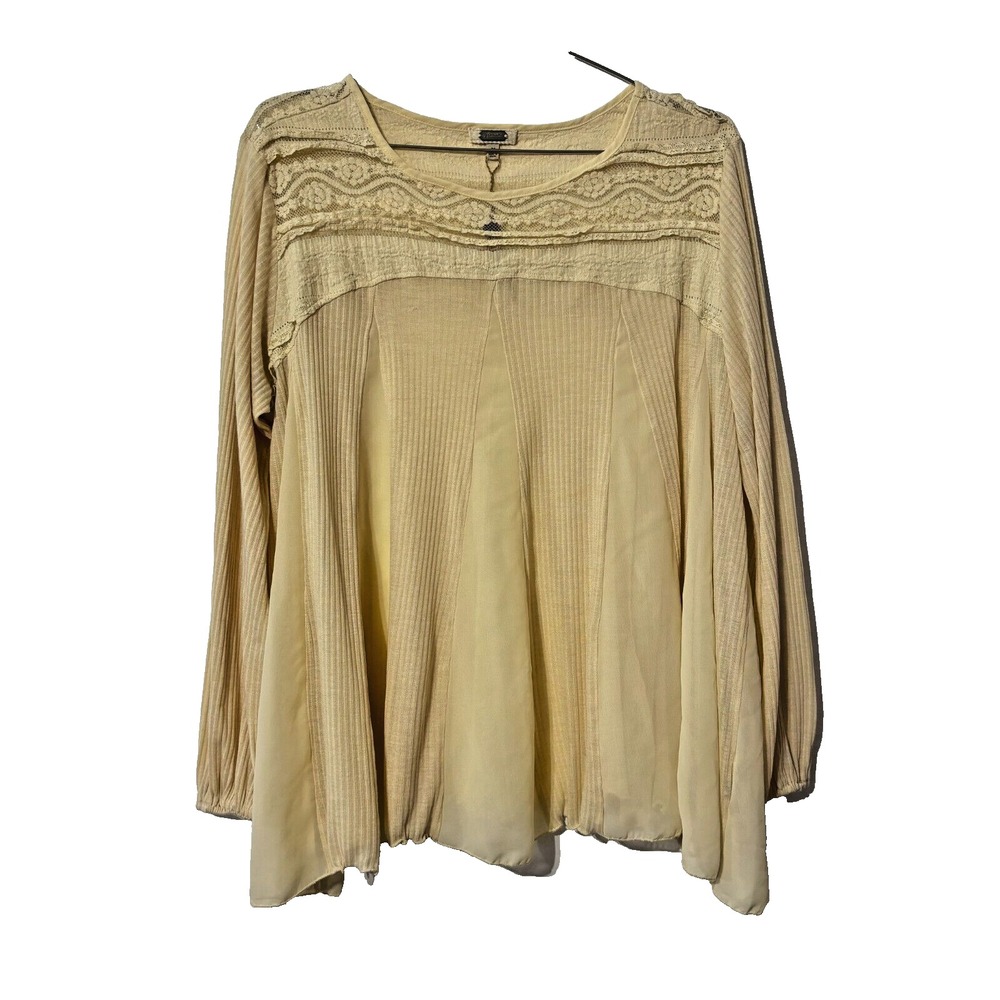 Gimmicks Beige Floral Lace Balloon Sleeve Blouse M Boho Romantic Chic Feminine